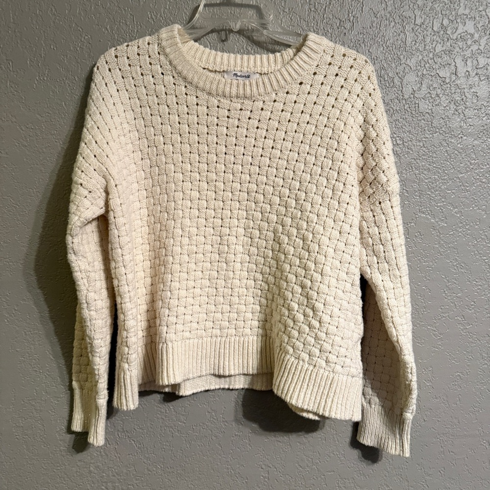 Madewell Textured Chunky Knit Sweater Women’s Small Cream Neutral Cozy Fall